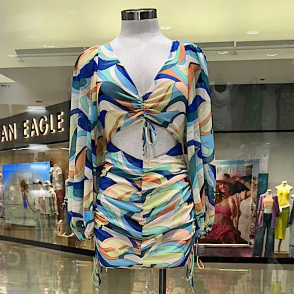 Colour Casual Print Long Sleeve mini Dresses/ beach dress/ party dress
